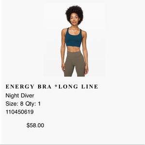 Lululemon Energy Long Line Bra - Night Diver